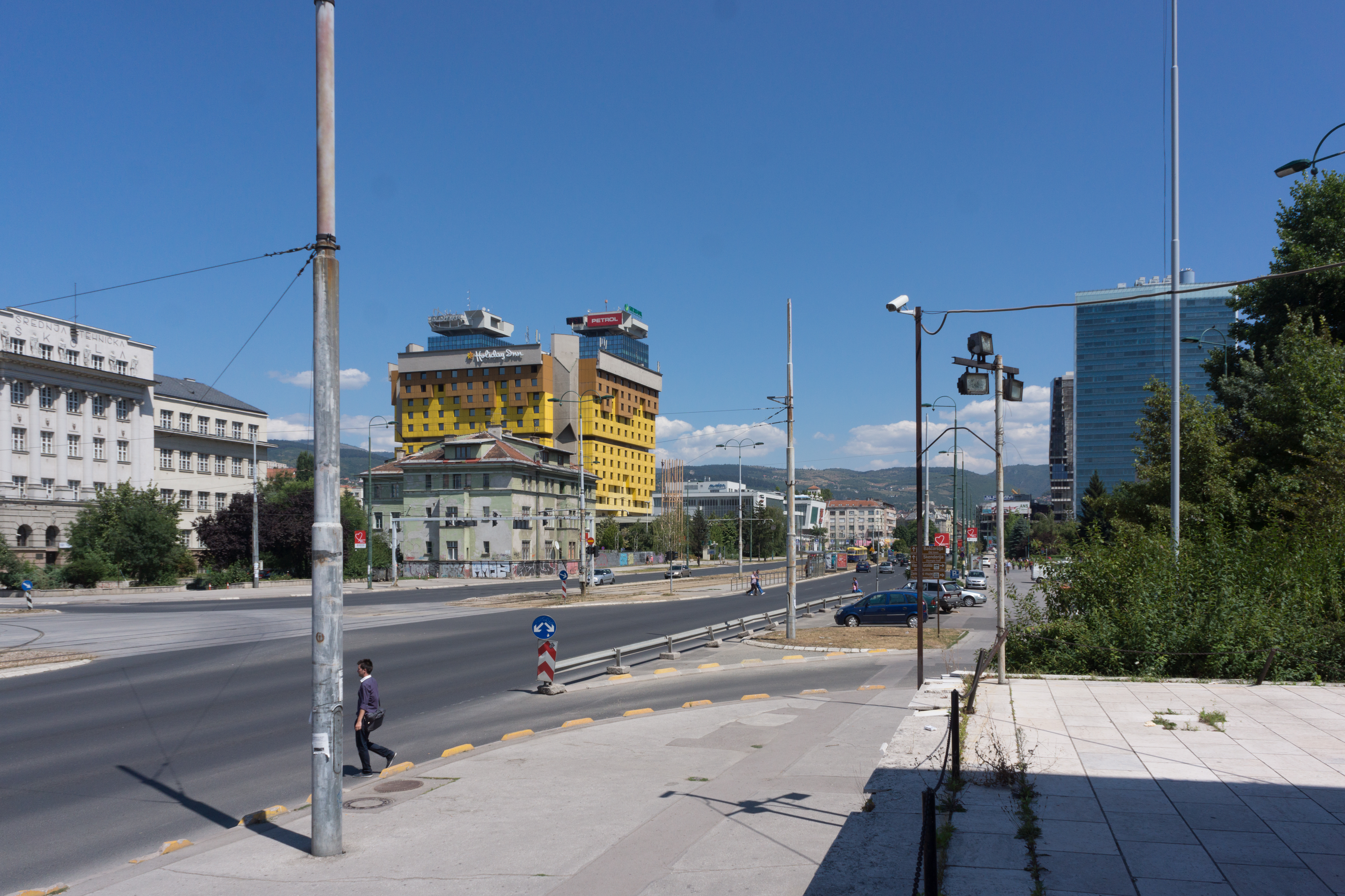 The Holiday Inn and Zmaja od Bosne street in Sarajevo, known as Sniper Alley