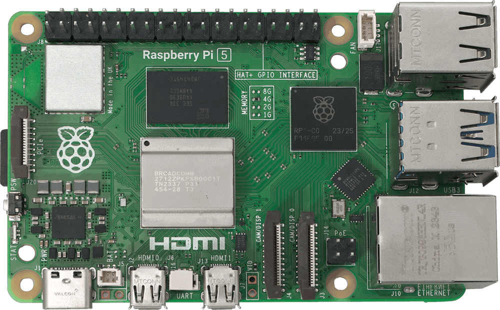 Raspberry Pi 5 board, top view